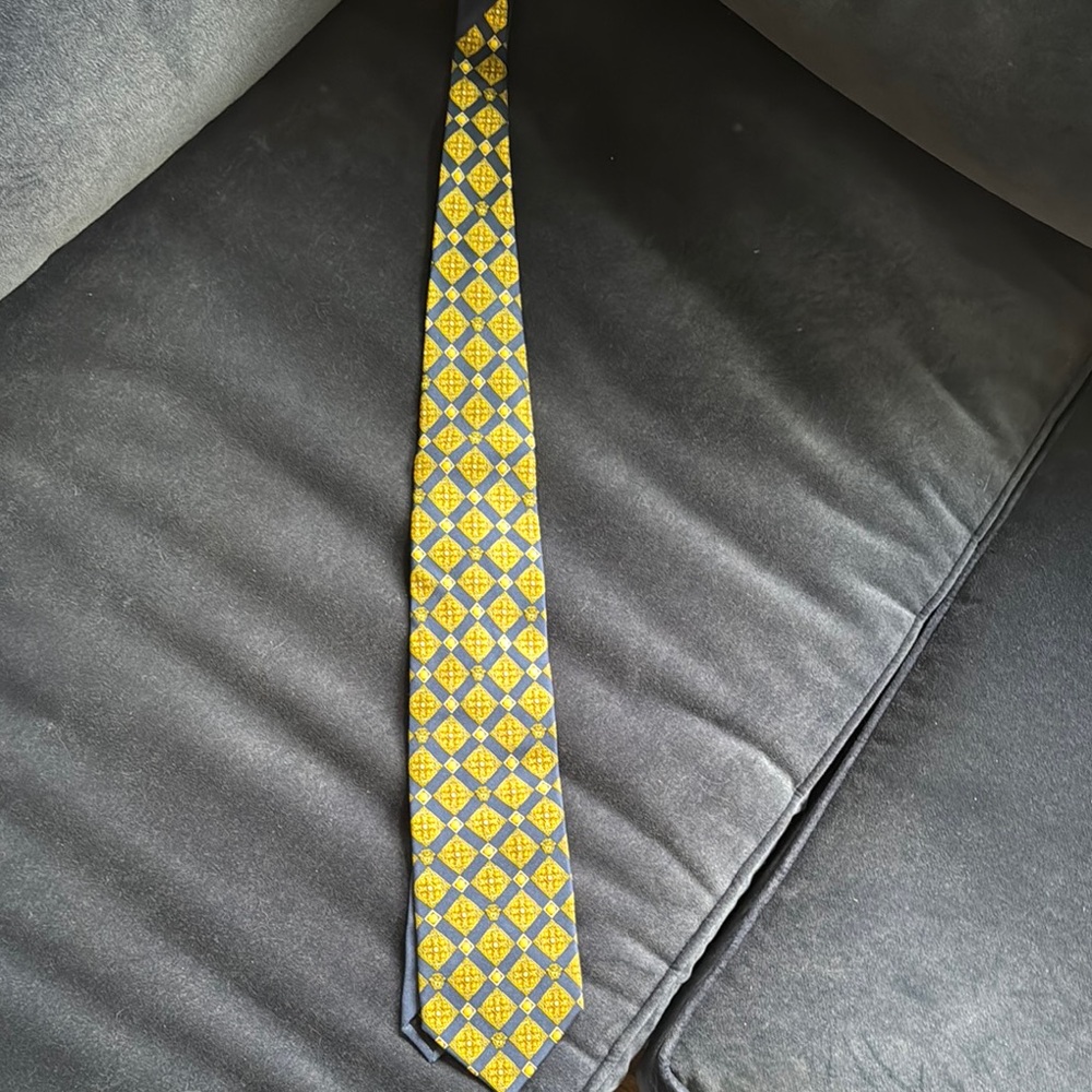 Versace Yellow and Blue Silk Tie with Geometric Pattern